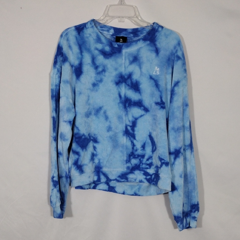 NWT Magnlens Blue Tie-Dye 100% Cotton Women's Top With Cutout Back Size XS